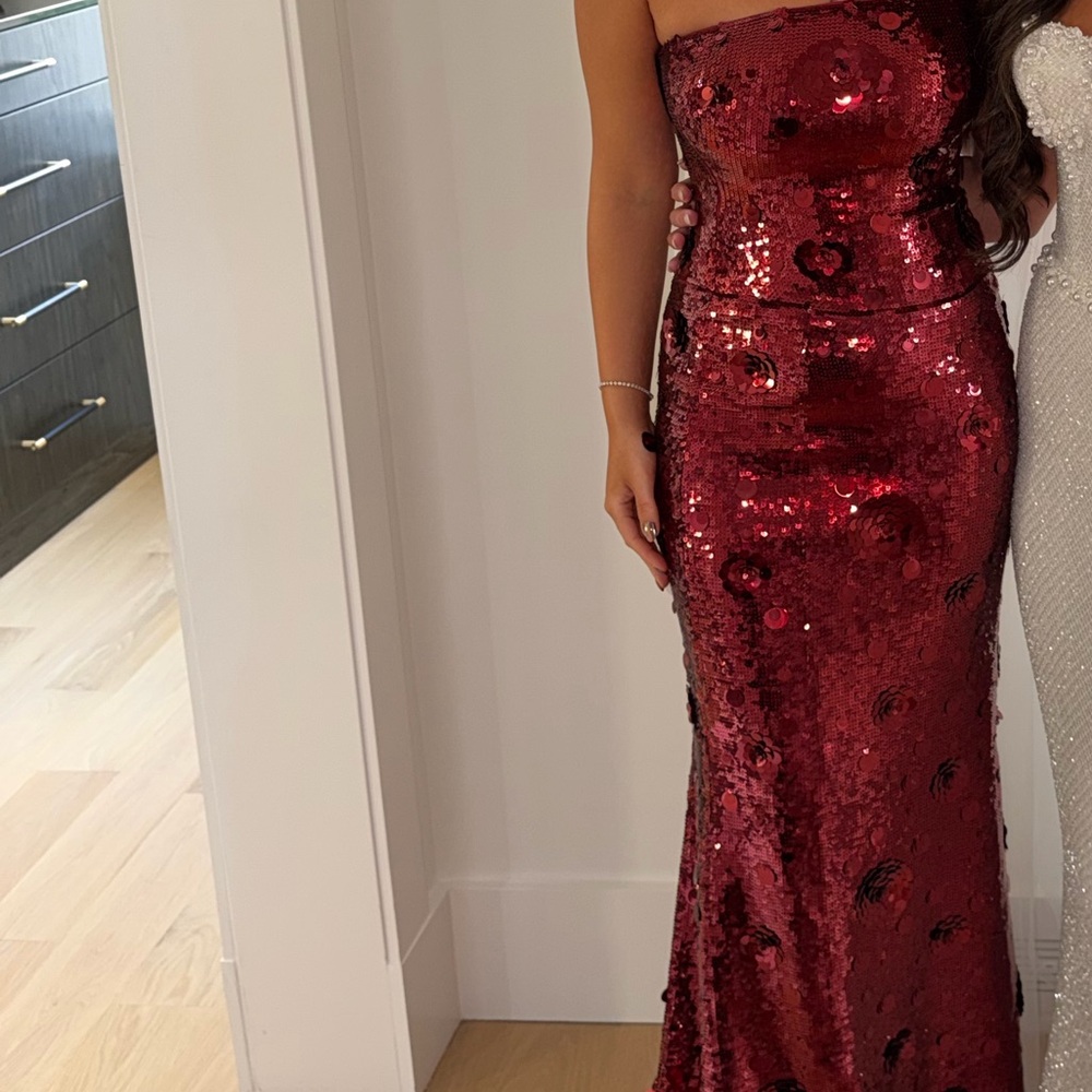 Oh Polly Strapless Red Sequin Maxi Dress - Picture 3 of 3
